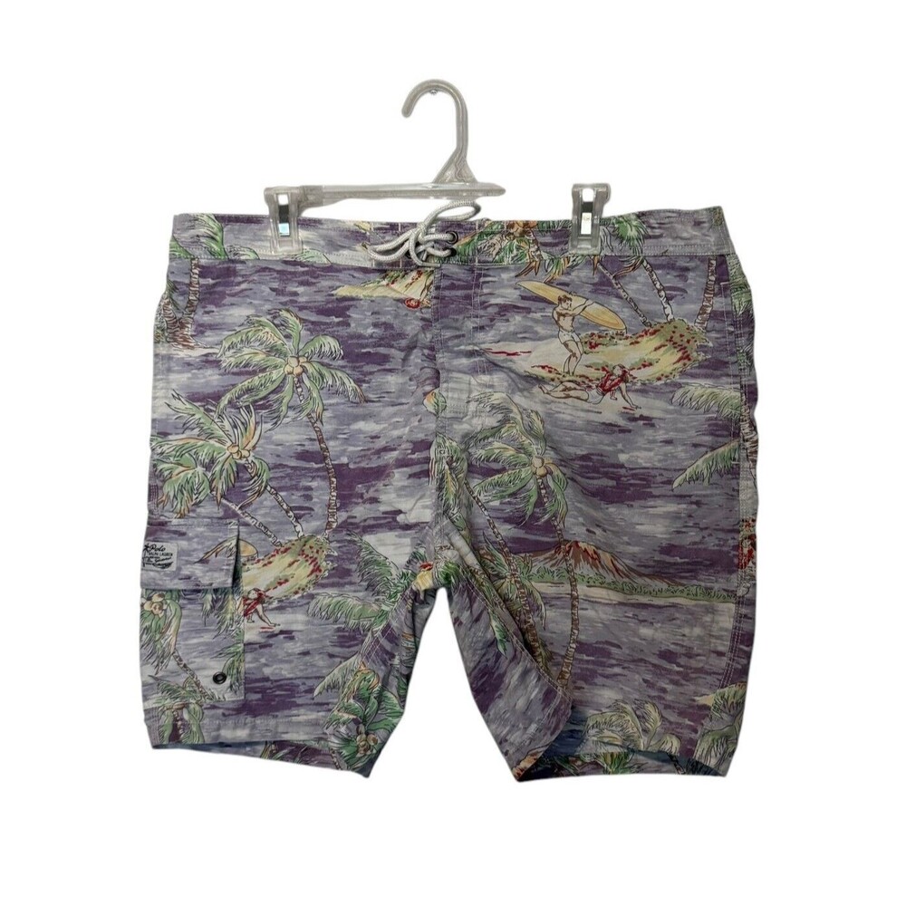 Polo Ralph Lauren Swim Trunks Mens XL Purple Hawaiian Beach Surf Palm Shorts